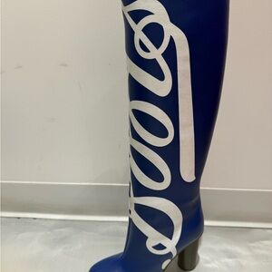 Anya Hindmarch Blue Over the Knee Boots with White Design